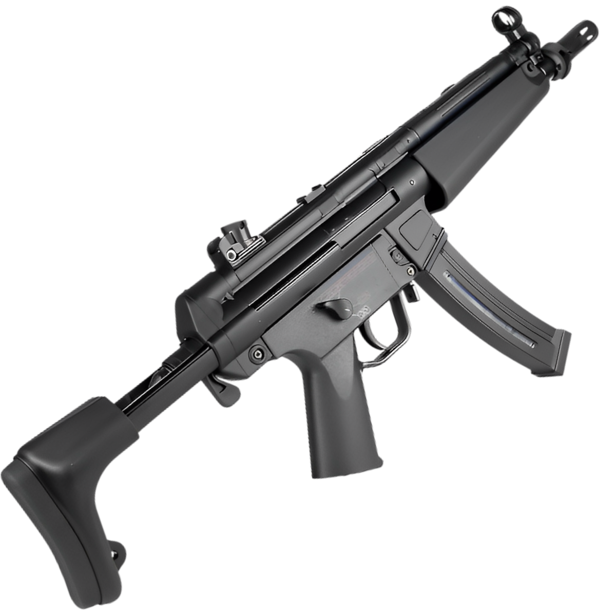 CYMA MP5 gel blaster in black with medium capacity magazine, durable plastic body, and reliable 7.4v battery.
