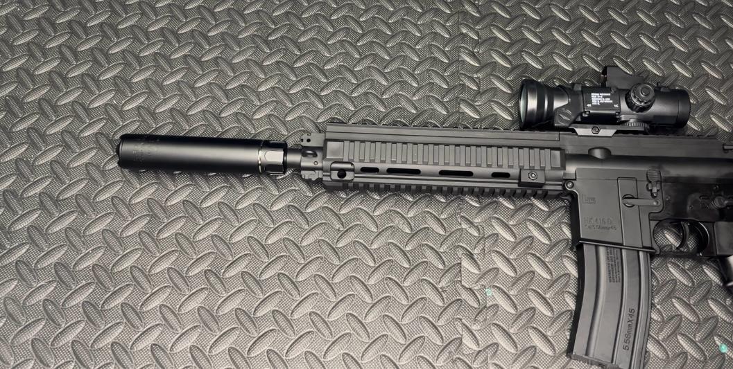 Tactical black metal barrel attachment for enhanced gel blaster styling